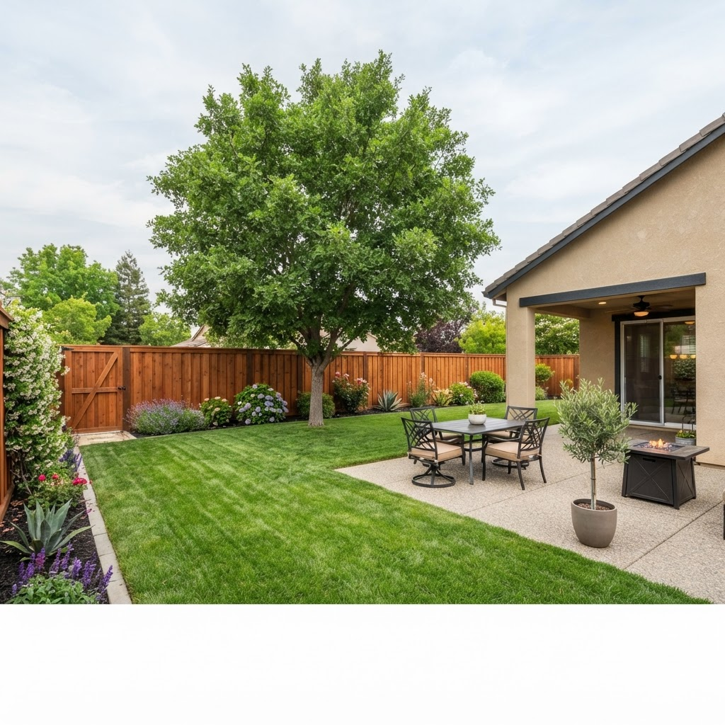 A freshly cleaned Placer County backyard after a scheduled visit
